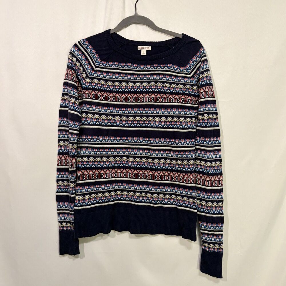 Merona Women's Fair Isle Sweater Geometric Retro L